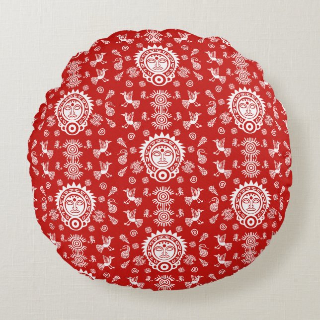 Mexican Aztec Art Home Decor Round Cushion (Front)