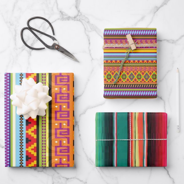 Mexican Aztec Boho Geometric Wrapping Paper Sheet (Front)