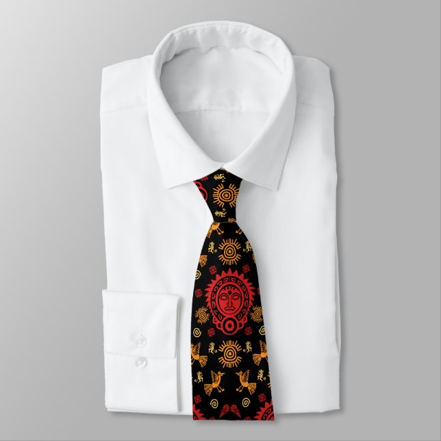 Mexican Aztec Pattern Print Tie (Tied)