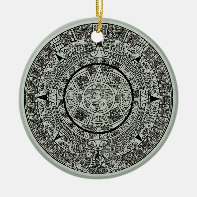 Mexican Aztec Sun Stone Mayan Calendar 1 Ceramic Tree Decoration (Front)