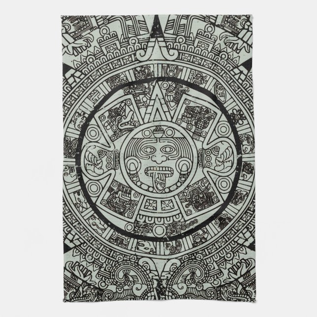 Mexican Aztec Sun Stone Mayan Calendar 1 Tea Towel (Vertical)