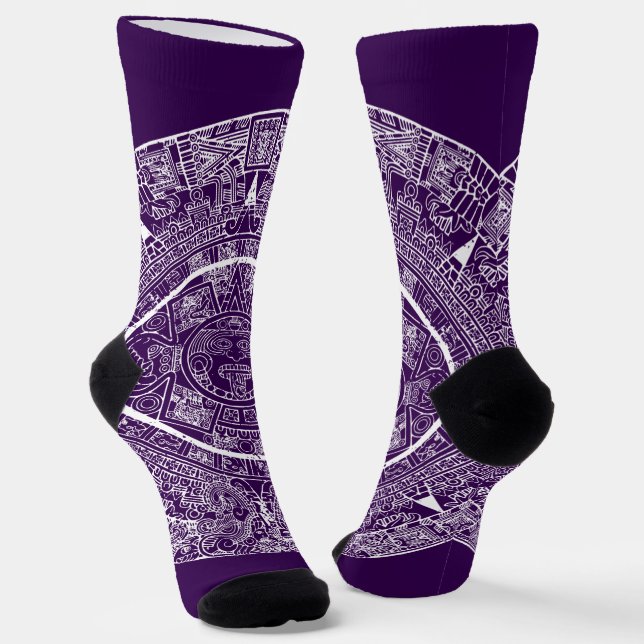 Mexican Aztec Sun Stone Mayan Calendar 3 Socks (Angled)