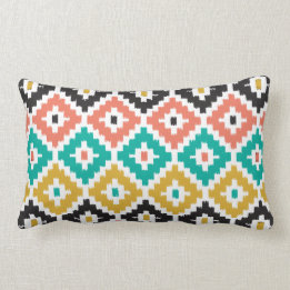 Mexican Aztec Tribal Print Ikat Diamond Pattern Lumbar Cushion