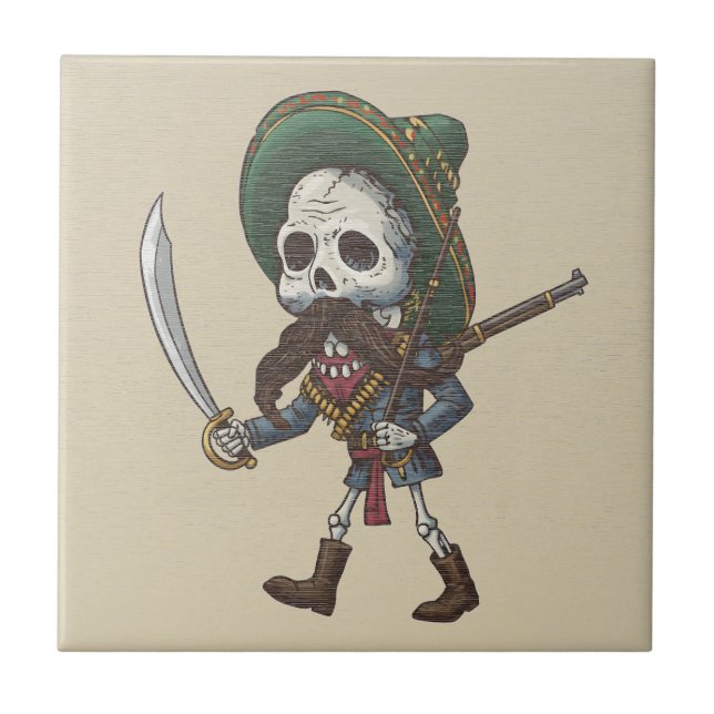 Mexican Bandit Skeleton - Vintage Art Ceramic Tile (Front)