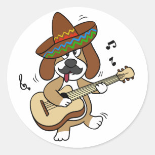 Mexican Beagle playing guitar   choose back colour Classic Round Sticker