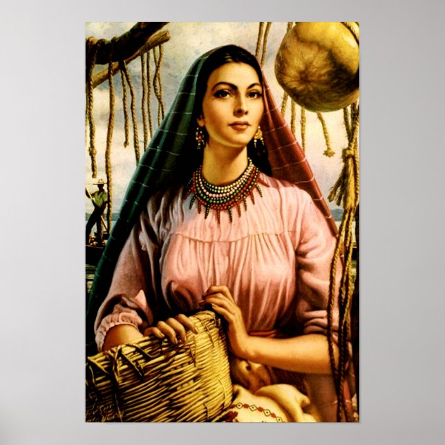 Mexican Beautiful Calendar Girl on Fishing Boat   Poster (Front)