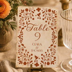 Mexican Beige Terracotta Wedding Table Number