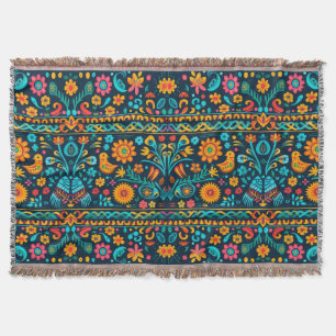 Mexican bird and flower pattern throw blanket
