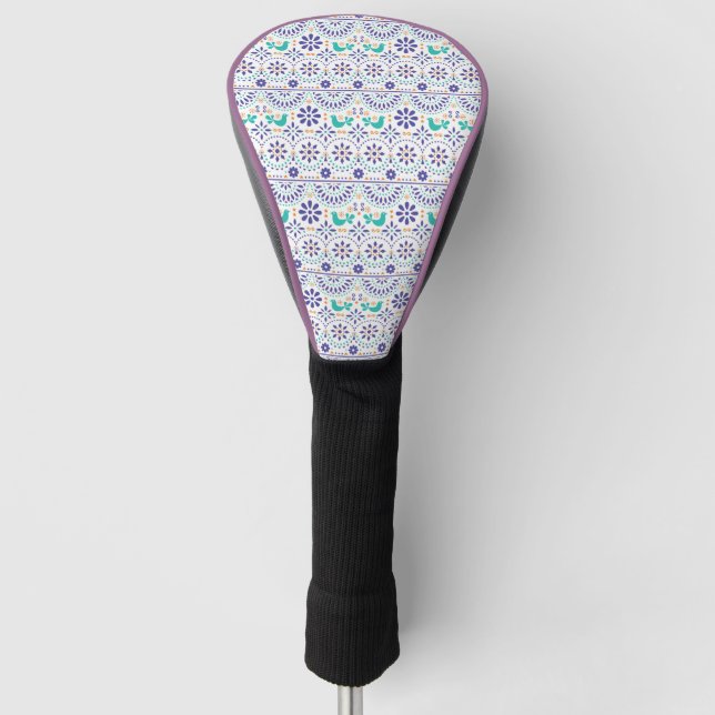 Mexican Bird Tile Folk Art Pattern Golf Head Cover (Front)