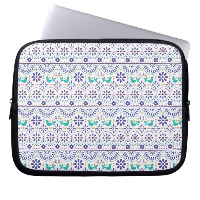 Mexican Bird Tile Folk Art Pattern Laptop Sleeve (Front)