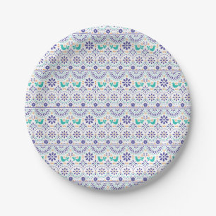 Mexican Bird Tile Folk Art Pattern Paper Plate