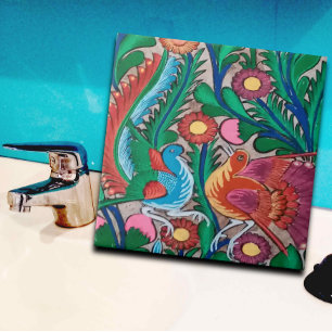 MEXICAN BIRDS Bright Colourful Art Tile