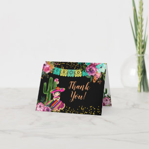Mexican Black Colourful Fiesta Floral Birthday Thank You Card