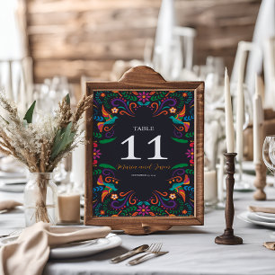 Mexican Black Colourful Floral Nuestra Boda Weddin Table Number