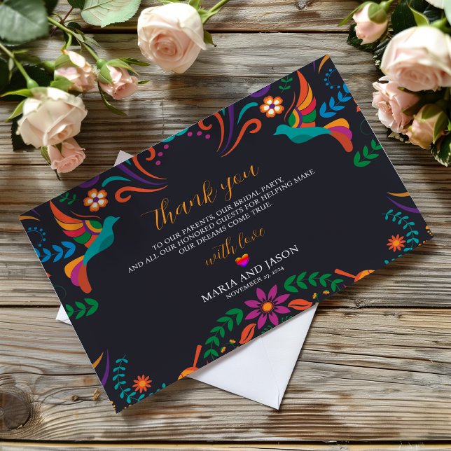 Mexican Black Colourful Floral Nuestra Boda Weddin Thank You Card (Mexican Black Colorful Floral Nuestra Boda Wedding Thank You Card)