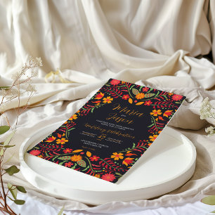 Mexican Black Floral Boda Fiesta Colourful Wedding Invitation