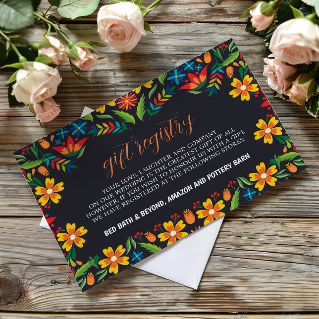 Mexican Black Floral Colourful Botanical Wedding Enclosure Card (Mexican Black Floral Colorful Botanical Wedding Enclosure Card)