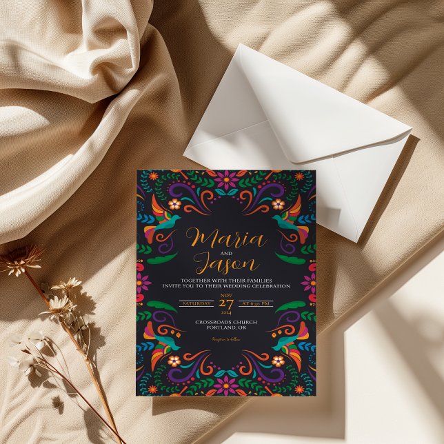 Mexican Black Floral Fiesta Colourful Boda Wedding Invitation (Mexican Black Floral Fiesta Colorful Boda Wedding Invitation)
