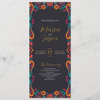 Mexican Black Floral Traditional Folk Art Wedding Programme