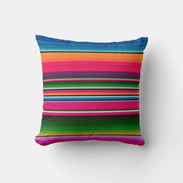 Mexican Blanket Stripes Colourful Rainbow Spanish Cushion (Front)