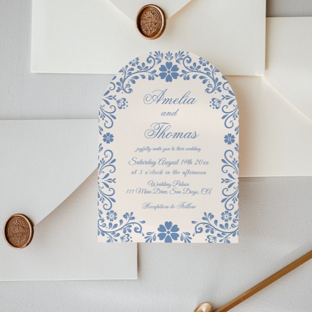 Mexican Blue Beige Wedding Invitation (Creator Uploaded)