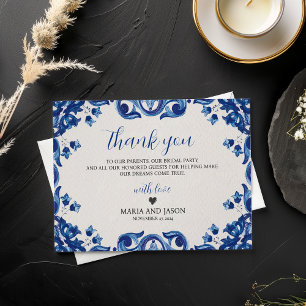 Mexican Blue Floral Elegant Fiesta Wedding Thank You Card