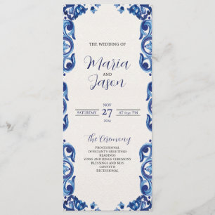 Mexican Blue Floral Elegant Flowers Fiesta Wedding Programme