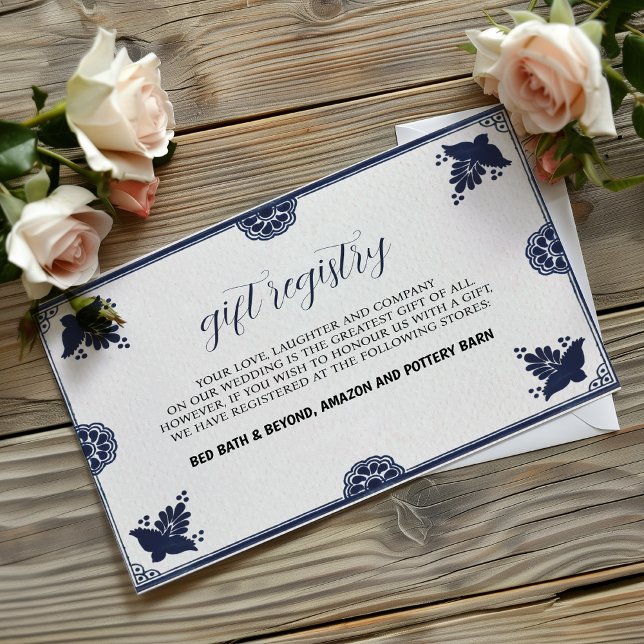 Mexican Blue Floral Otomi Simple Fiesta Wedding Enclosure Card (Mexican Blue Floral Otomi Simple Fiesta Wedding Enclosure Card)