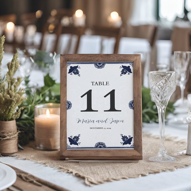 Mexican Blue Floral Otomi Simple Fiesta Wedding Table Number (Mexican Blue Floral Otomi Simple Fiesta Wedding Table Number)