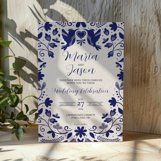 Mexican Blue Floral Romantic Aesthetic Wedding Invitation (Mexican Blue Floral Romantic Aesthetic Wedding Invitation)