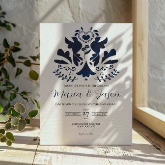 Mexican Blue Modern Minimalist Elegant Wedding Invitation