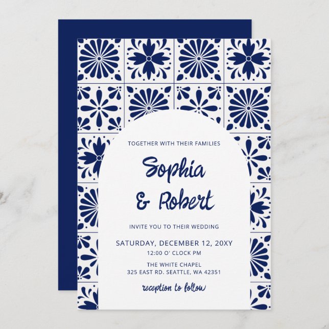 Mexican Blue Talavera Tiles Wedding Invitation (Front/Back)