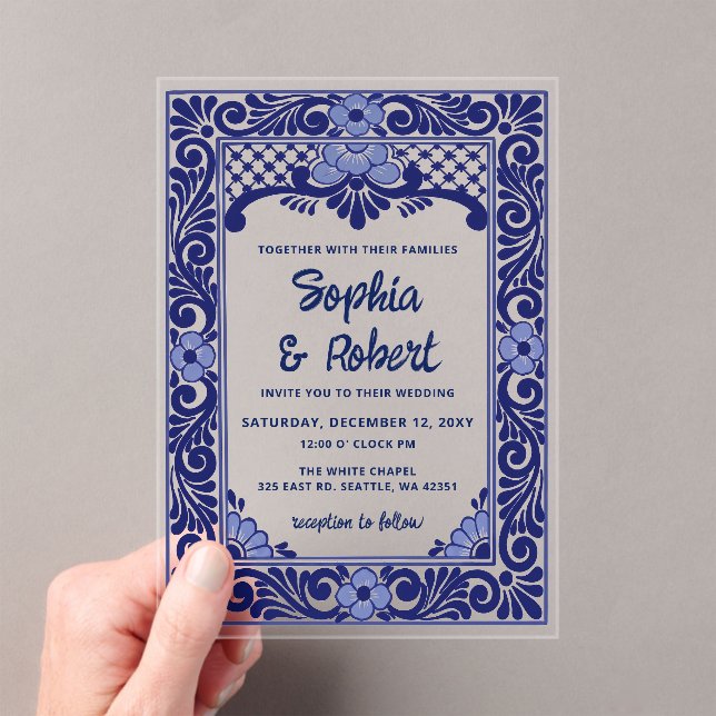 Mexican Blue Talavera Wedding Acrylic Invitations (Insitu (Handheld))