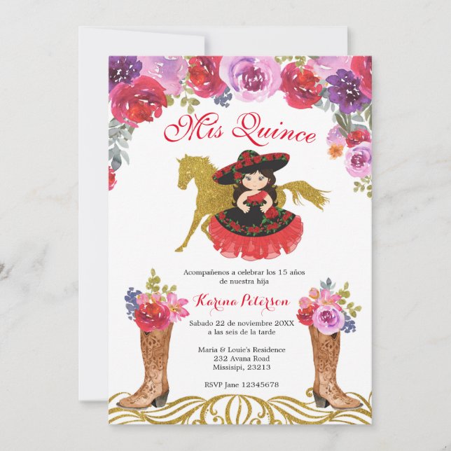 Mexican Boot Charra Quinceanera Invitation (Front)