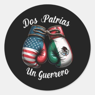 Mexican Boxing Dos Patrias Un Guerrero Classic Round Sticker