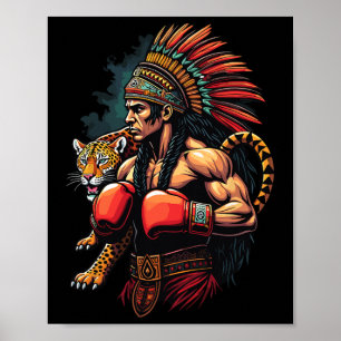Mexican Boxing Inca Warrior With Jaguar Spirit Poster
