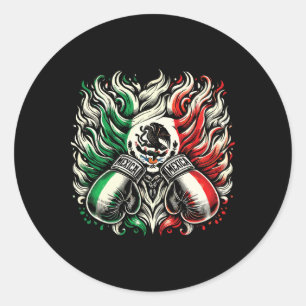 Mexican Boxing Pion Gloves Design Art Classic Round Sticker