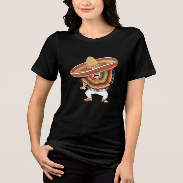 Mexican Boy Dabbing Poncho Cinco de Mayo Tri-Blend Shirt (Front)