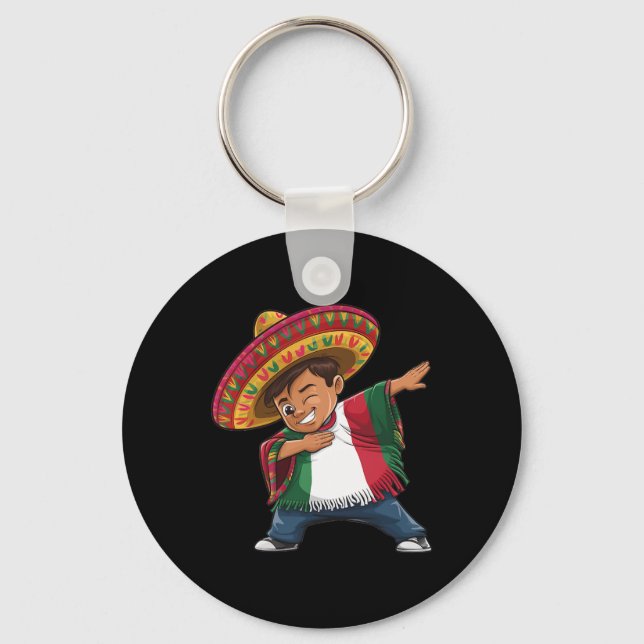 Mexican Boy Dabbing Poncho Fiesta Cinco De Mayo  Key Ring (Front)
