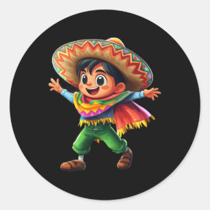 Mexican Boy Fiesta Poncho Cinco De Mayo Kids Celeb Classic Round Sticker