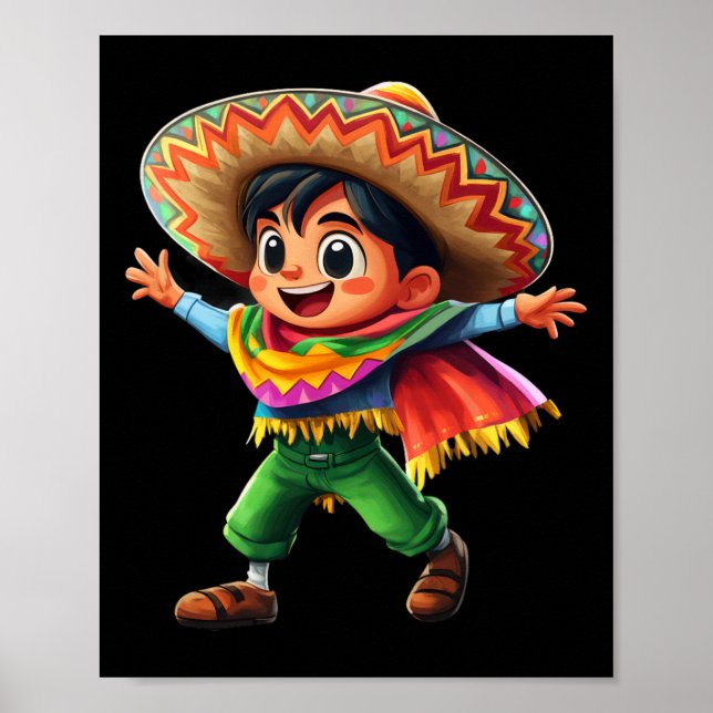 Mexican Boy Fiesta Poncho Cinco De Mayo Kids Celeb Poster (Front)