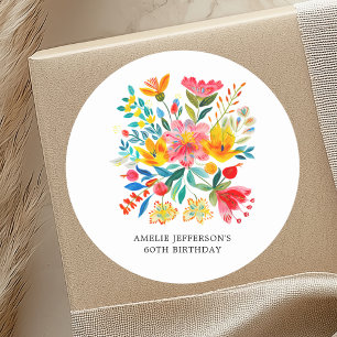 Mexican Bright Floral Fiesta Favour Classic Round Sticker