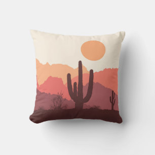 Mexican burgundy and orange desert landscape cushion