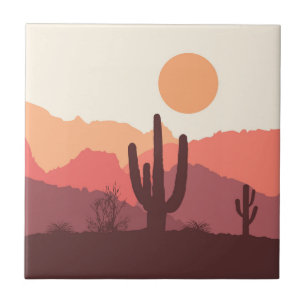 Mexican burgundy and orange desert landscape tile
