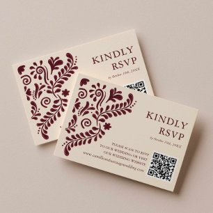Mexican Burgundy Wedding QR Code RSVP Card
