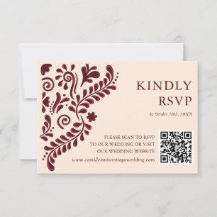 Mexican Burgundy Wedding QR Code RSVP Card