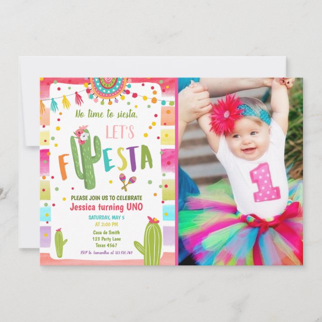 Mexican Cactus 1st First Fiesta Birthday Invitation (Front)