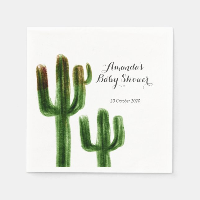 Mexican Cactus Baby Shower Paper Party Napkins (Front)
