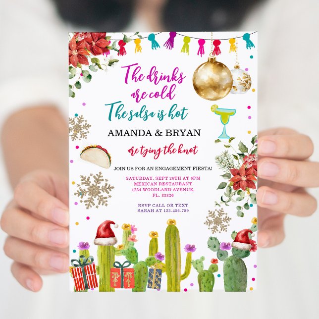 Mexican Cactus Christmas Baubles Engagement Fiesta Invitation (Creator Uploaded)