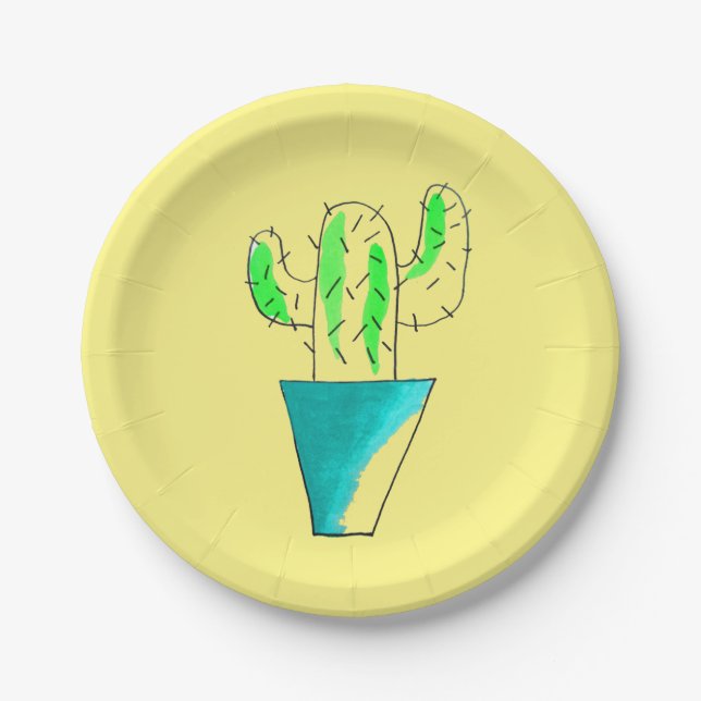 Mexican cactus dinner party paper plate (Front)